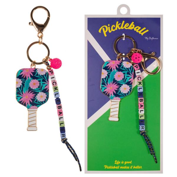 PATTERNED ENAMEL PICKLEBALL W/ PICKLEBALLER BEAD BAG CHARM