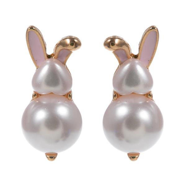 RABBIT SHAPED PEARL W/ ENAMELED EARS EARRING