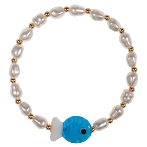 FISH SHAPED GLASS PART W/ PEARL BEADS STRETCH BRACELET