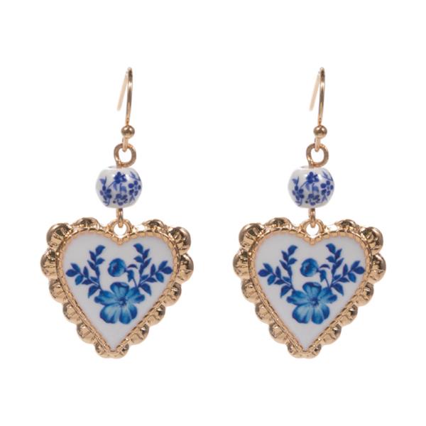 HEART SHAPED PATTERN PRINTED ENAMELED CHARM EARRING