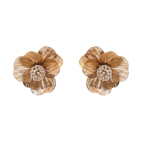FLOWER SHAPED BRASS METALW/ PEARL TITANIUM POEST EARRING
