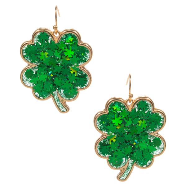 LUCKY CLOVER SHAPED SAINT PATRICKS DAY HOOK EARRING