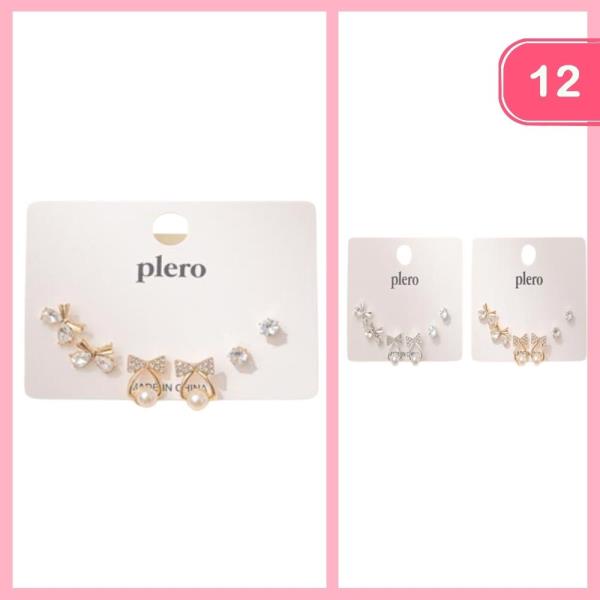 MIXED STUD PEARL RHINESTONE EARRINGS (12 UNITS)