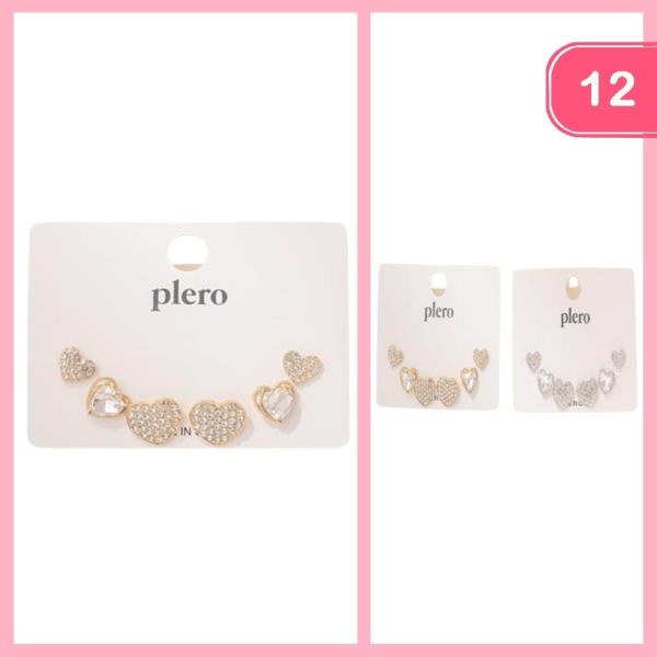 RHINESTONE HEART EARRING SET (12 UNITS)