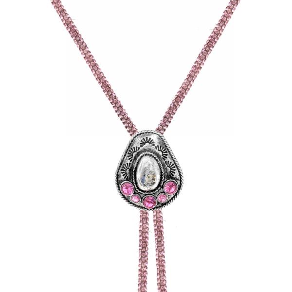 WESTERN GLITTER CORED BOLO COWBOY HAT PENDANT NECKLACE