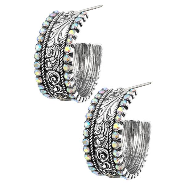 WESTERN FILIGREE GLASS STONE HOOP EARRING