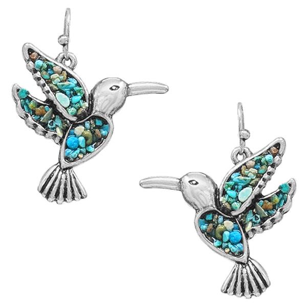 WESTERN STONE BIRD DANGLE EARRINGS