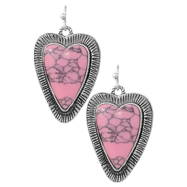 WESTERN HAND HEART STONE EARRING