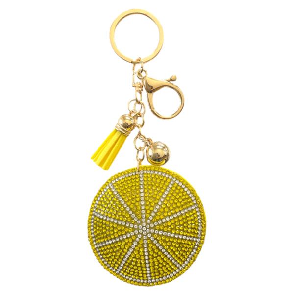 RHINESTONE LEMON SLICE KEYCHAIN WITH TASSEL