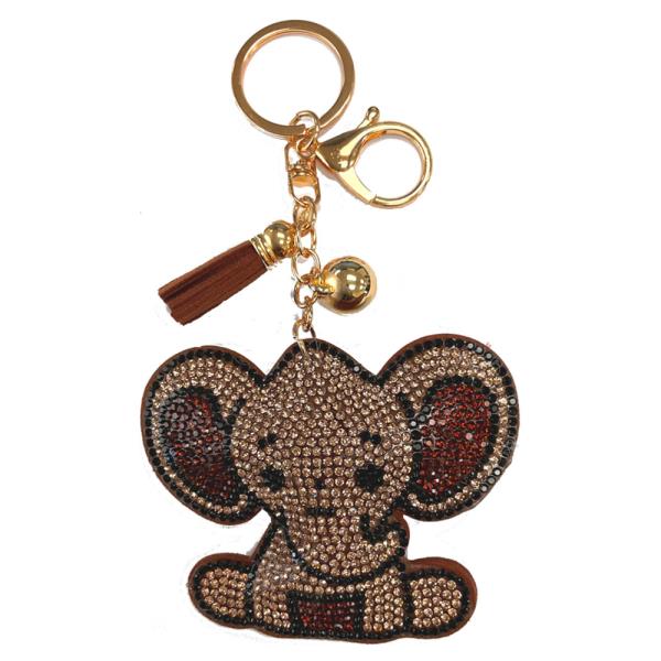 RHINESTONE ELEPHANT KEYCHAIN WITH TASSEL