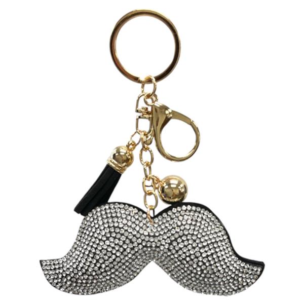 RHINESTONE MUSTACHE KEYCHAIN WITH TASSEL