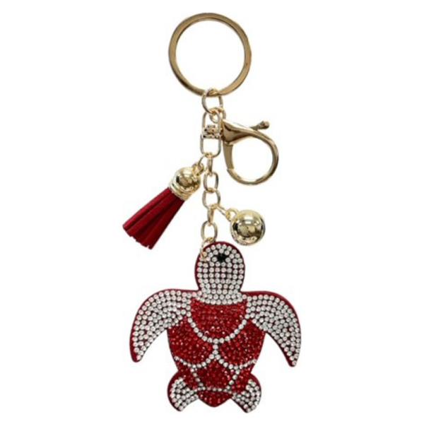 RHINESTONE TURTLE KEYCHAIN WITH TASSEL