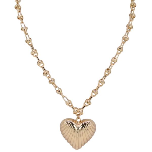TEXTURED HEART PENDANT CHAIN METAL NECKLACE
