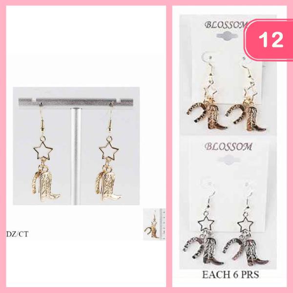 WESTERN BOOT STAR SHOE HORSE DANGLE EARRING (12 UNITS)