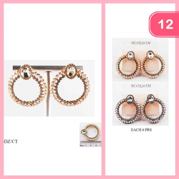 RHINESTONE PEARL ROUND DANGLE EARRING (12 UNITS)