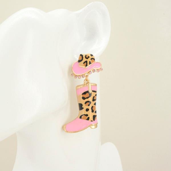 WESTERN BOOT ANIMAL PRINT DANGLE EARRING
