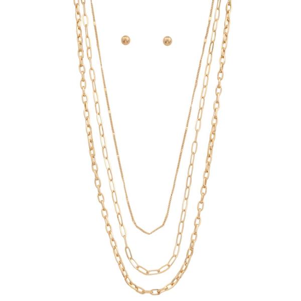 DAINTY OVAL LINK METAL LAYERED NECKLACE