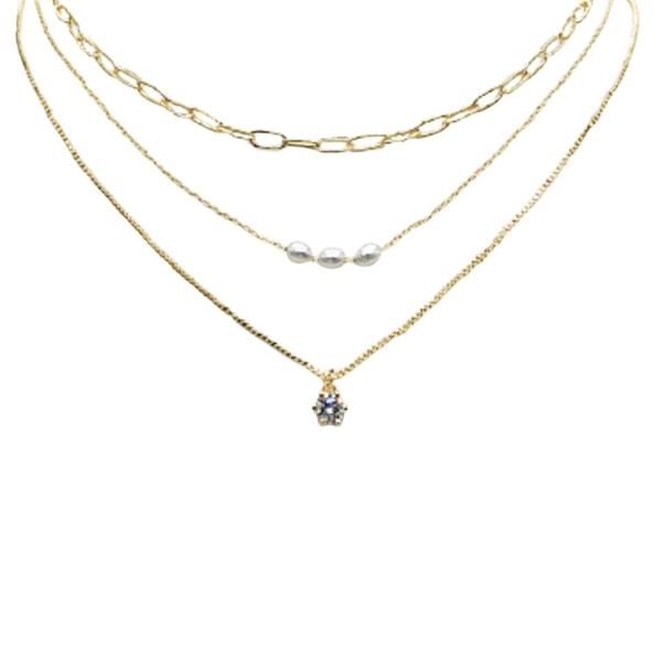 LAYERED ROUND CZ PENDANT NECKLACE