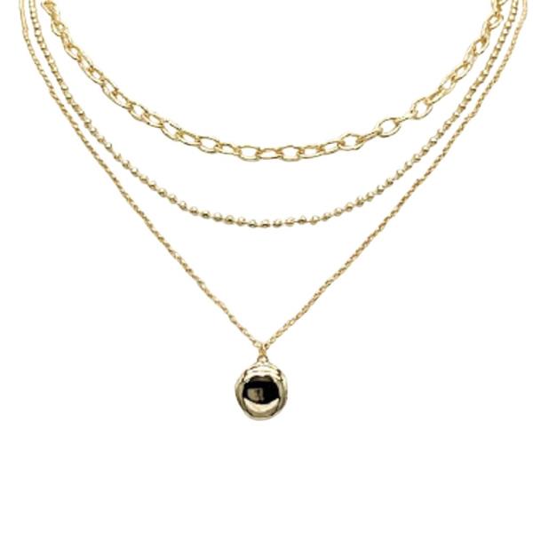LAYERED DISC PENDANT BEADED NECKLACE