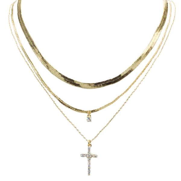 LAYERED CZ CROSS PENDANT NECKLACE