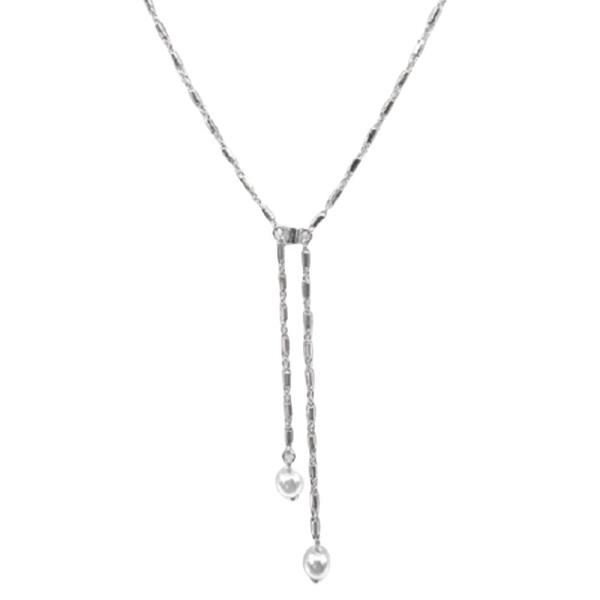 18K BRASS DOUBLE PEARL DROP NECKLACE