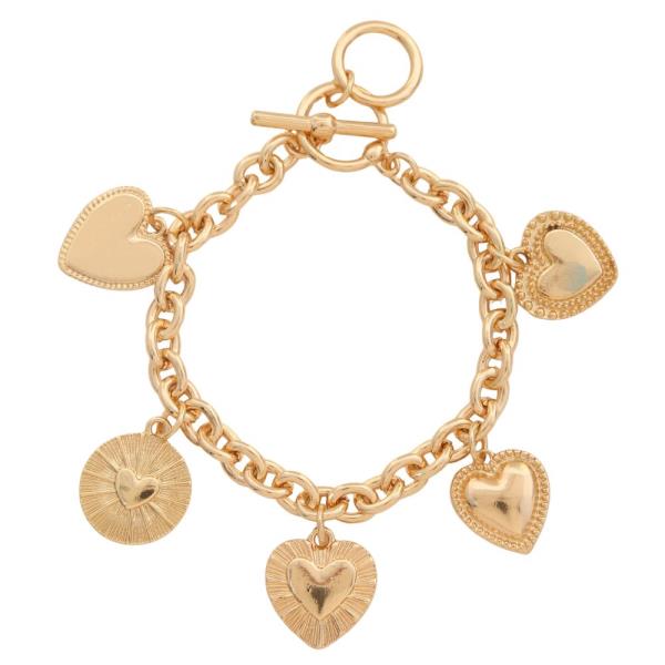 HEART CHARM CIRCLE LINK TOGGLE CLASP METAL BRACELET