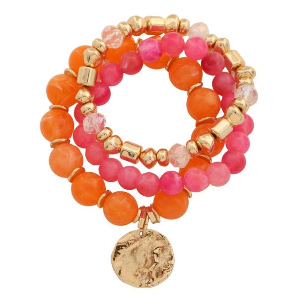 COIN CHARM MIXED BEAD BRACELET SET
