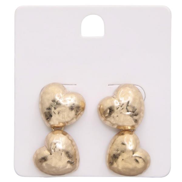 HAMMERED METAL DOUBLE HEART LINK EARRING