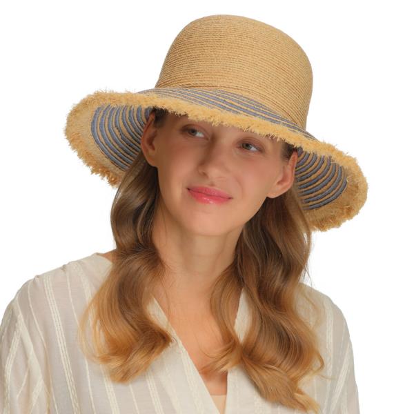 CC RAFFIA SUN HAT WITH STRIPE AND STRAW BAND