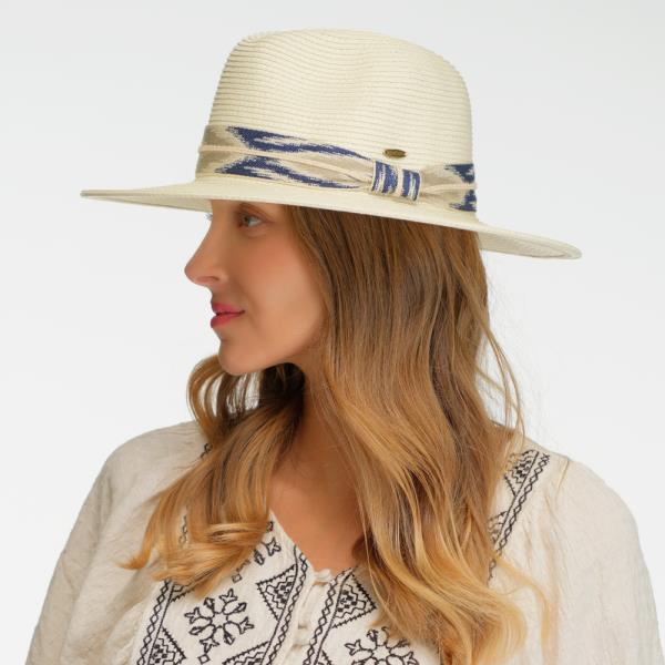 CC PANAMA HAT WITH AZTEC PATTERN BAND