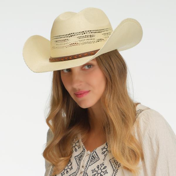 CC PATTERN PAPER TOYO COWBOY HAT WITH LEATHER BAND