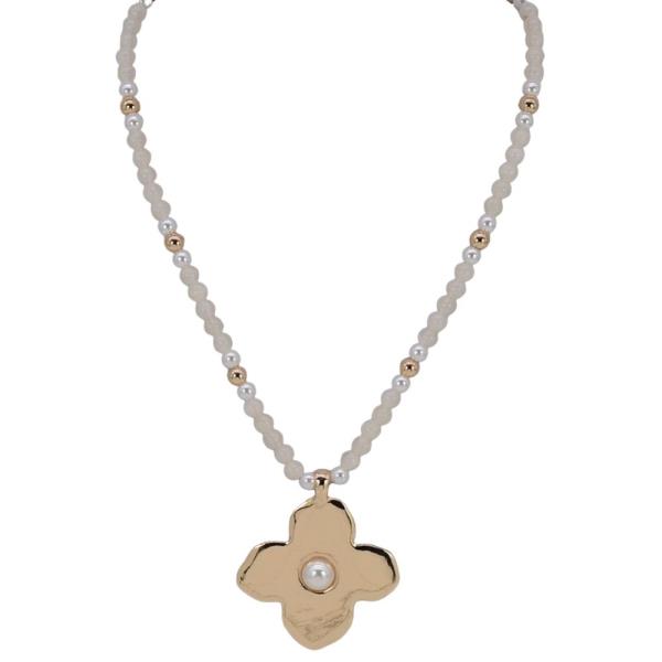 BEAD METAL FLOWER PENDANT NECKLACE