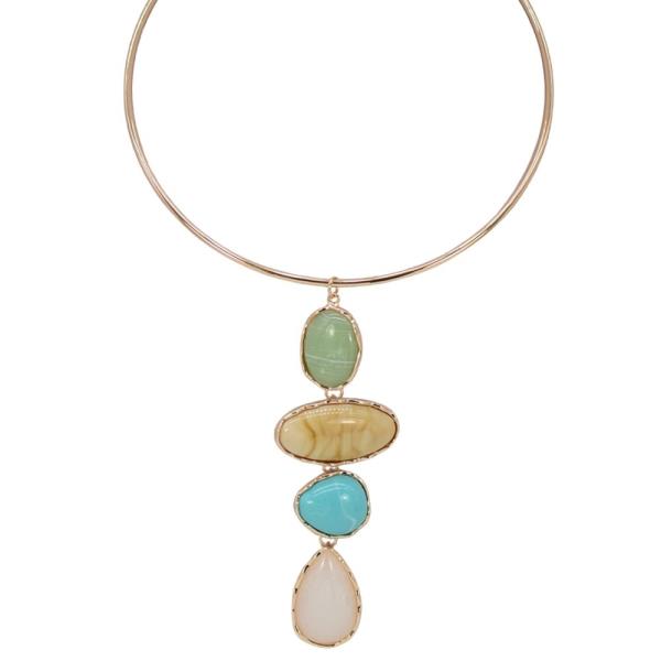 MULTI STONE DROP PENDANT NECKLACE