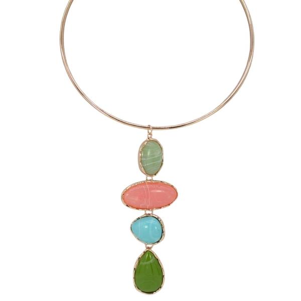MULTI STONE DROP PENDANT NECKLACE