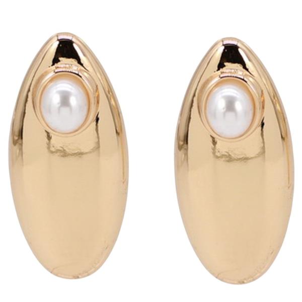 METAL PEARL ACCENT STUD EARRING
