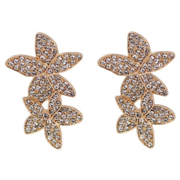 METAL RHINESTONE FLOWER DROP EARRING