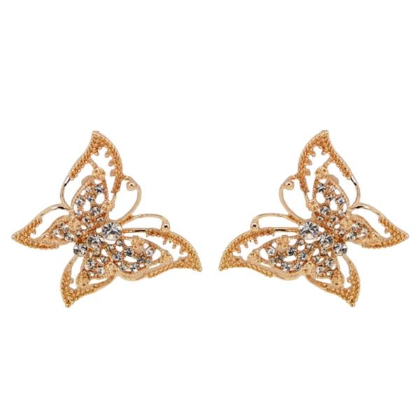 METAL RHINESTONE BUTTERFLY STUD EARRING