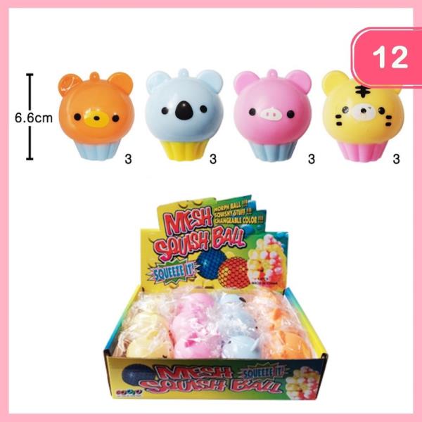 CUTE ANIMAL MESH SQUISH BALL TOY(12 UNITS)