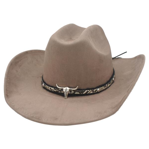 LONGHORN/SNAKE/STRAW BANDED MICROSUEDE COWBOY HAT