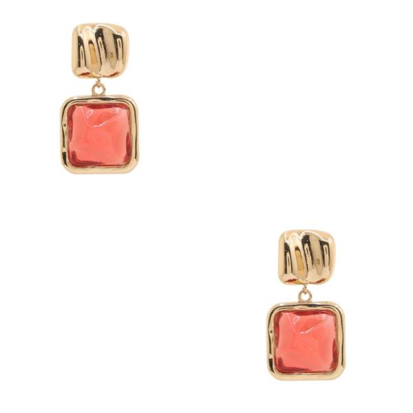 SODAJO SQUARE CRYSTAL DANGLE GOLD DIPPED EARRING