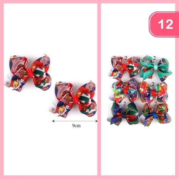 RIBBON SOCCER HAIR BOW (12 UNITS)