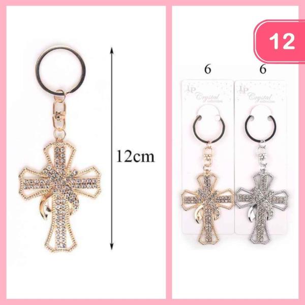 RHINESTONE CROSS KEYCHAIN (12 UNITS)