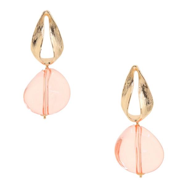 LINED METAL TEARDROP STONE LINK DANGLE EARRING