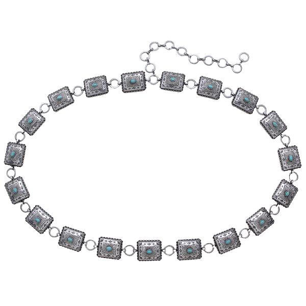 WESTERN STYLE SQUARE STONE METAL CHAIN BELT - SM SIZE