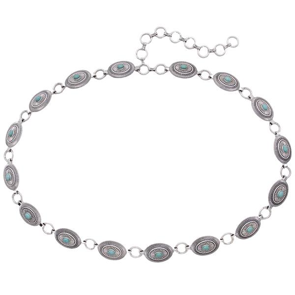 WESTERN STYLE OVAL STONE METAL CHAIN BELT - SM SIZE
