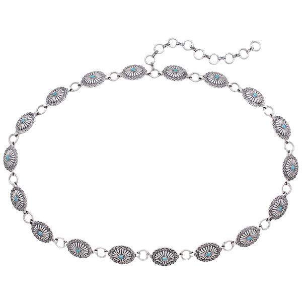 WESTERN STYLE OVAL STONE METAL CHAIN BELT - LXL SIZE