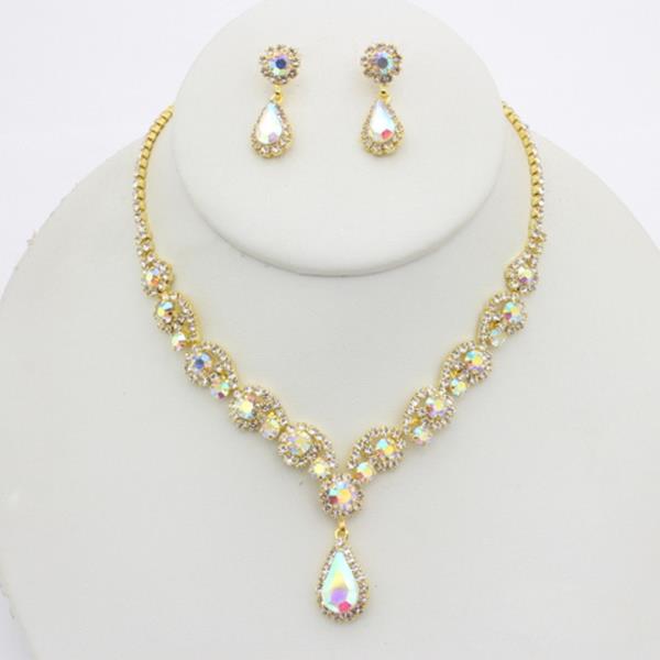 RHINESTONE CLASSIC DROP NECKLACE EARRING SET