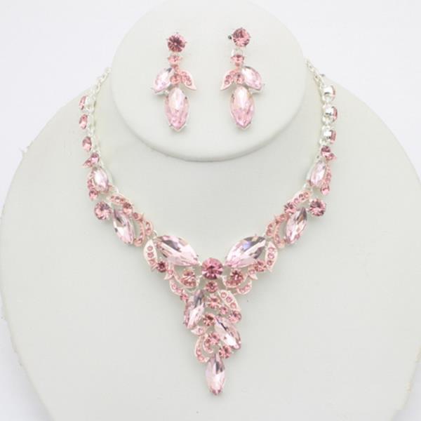 RHINESTONE V STYLE NECKLACE EARRING SET
