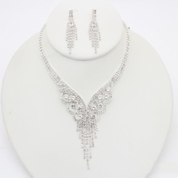 RHINESTONE FRINGE NECKLACE EARRING SET
