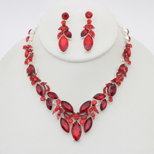 RHINESTONE MARQUISE STATEMENT NECKLACE EARRING SET